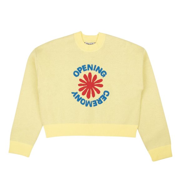 OPENING CEREMONY Pale Yellow Cropped OC Flower Sweater Size M $345